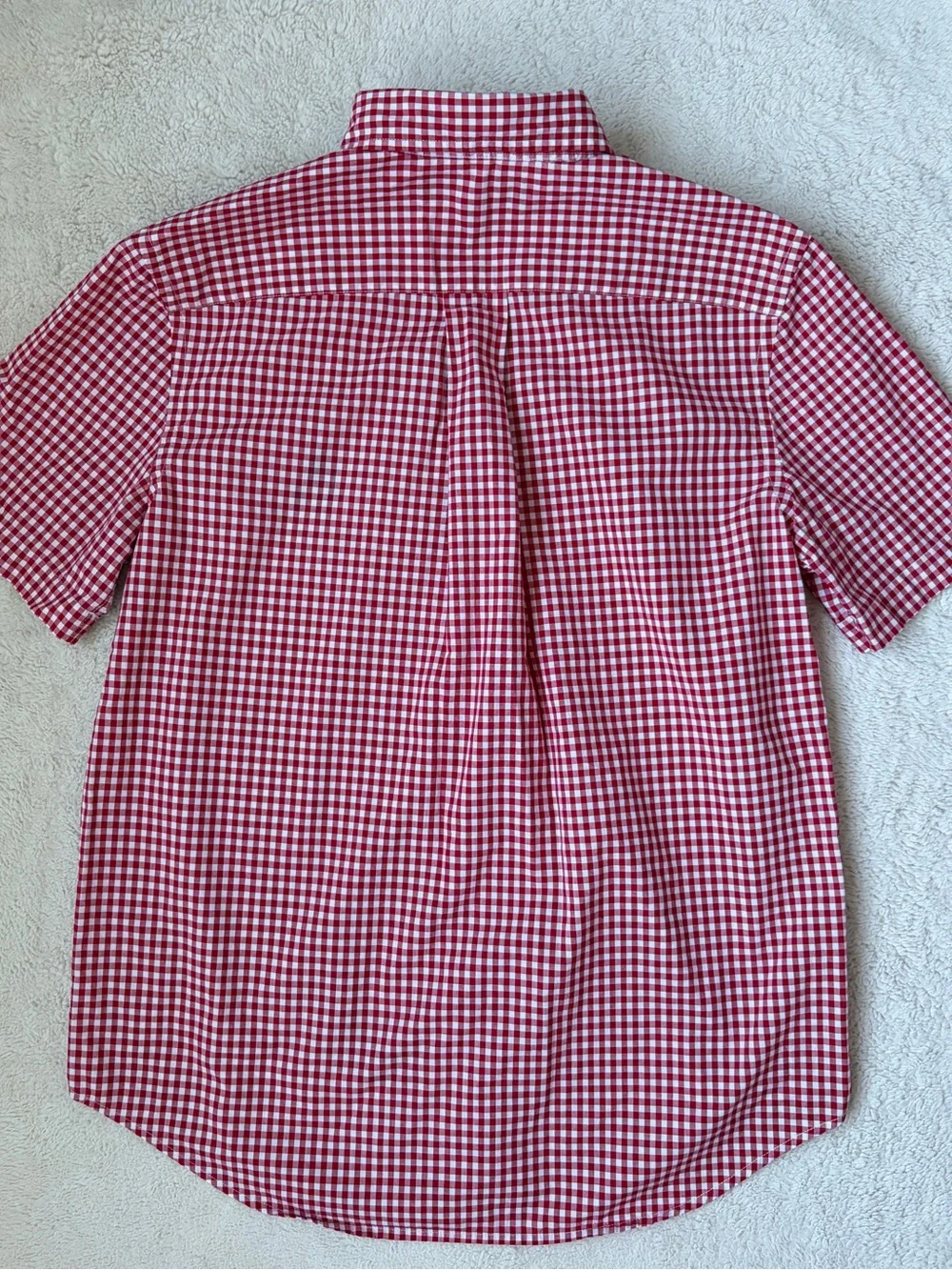 Ralph Lauren Red Gingham Button Down Short Sleeve Shirt Boys Size Large 14-16